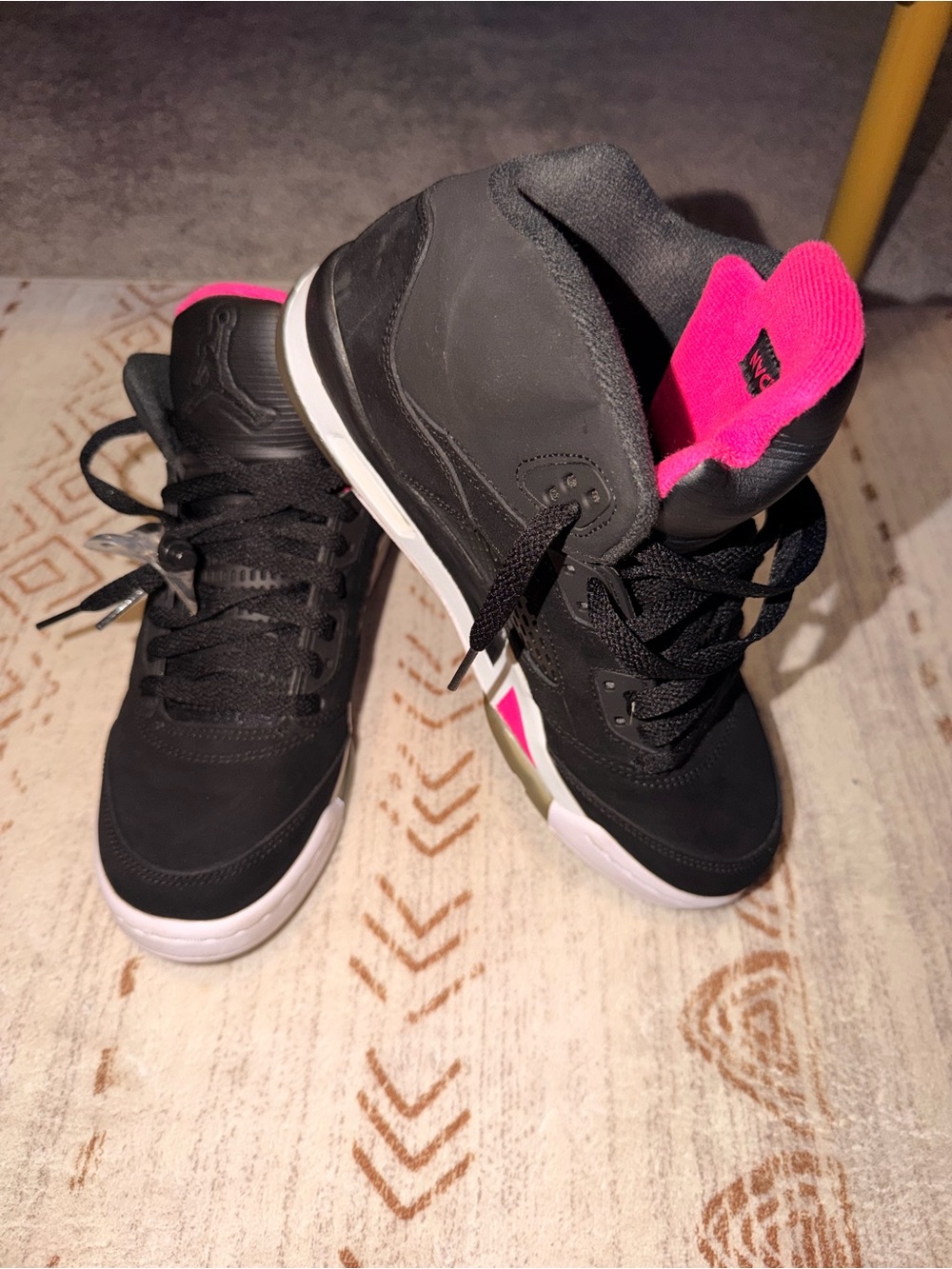 Jordan Women's Black and Hot Pink High-Top Sneakers